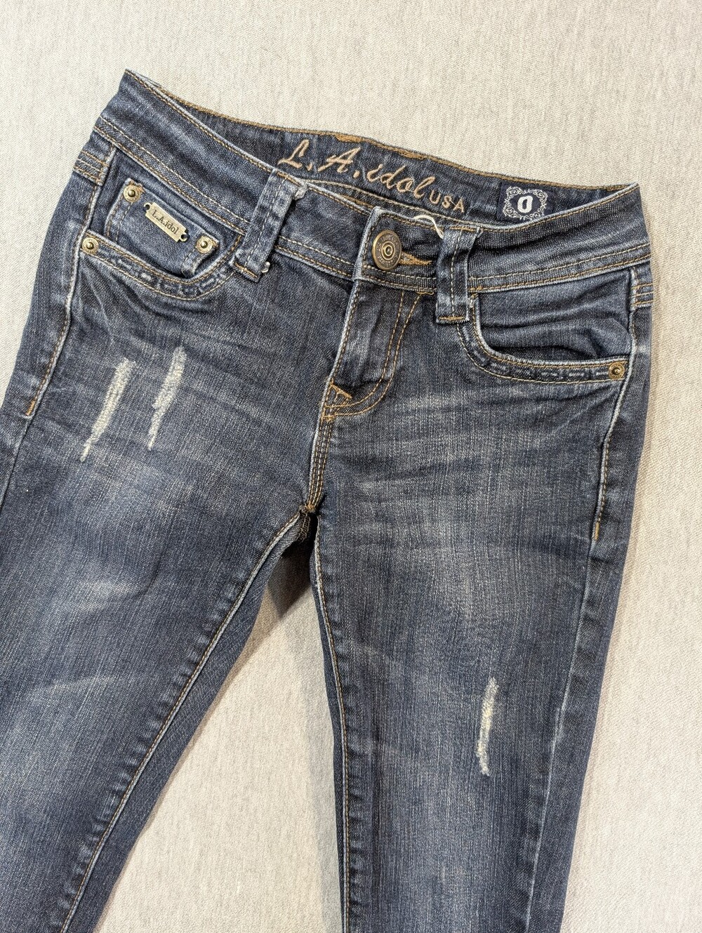 LA Idol Skinny Jeans Women's 0 Blue Distressed Flap Pockets